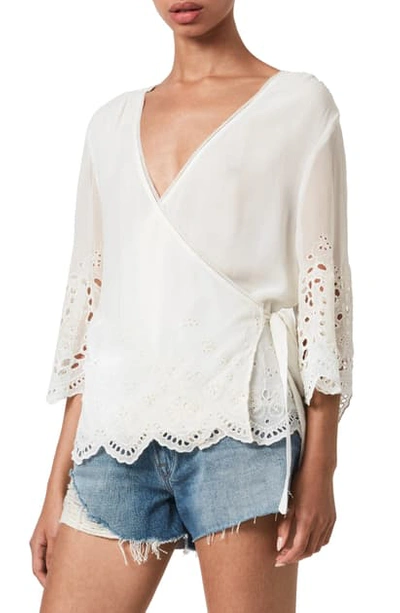 Allsaints Zariah Eyelet Embroidered Top In Chalk White