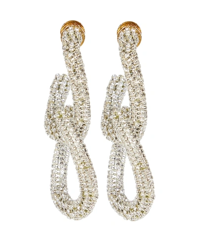 Oscar De La Renta Crystal Beaded Link Earrings In Silver