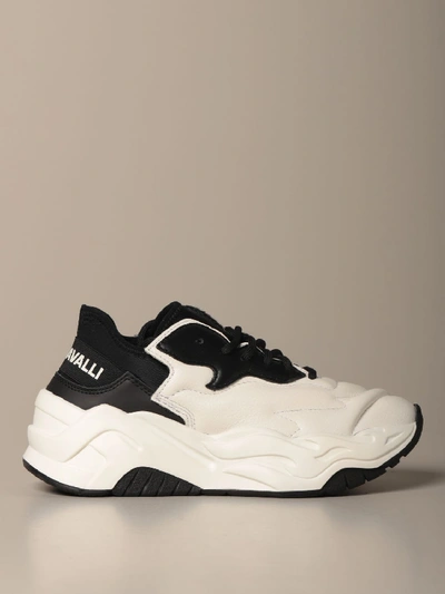 Just Cavalli Sneakers In Leather And Neoprene In White