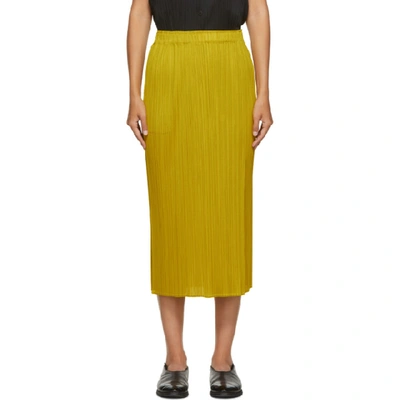 Issey Miyake Pleats Please  Yellow Pleated Mid-length Skirt In 53 Canary