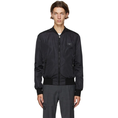 Dolce & Gabbana Dolce&gabbana's Silver-plaque Completes The Design Of This Bomber Jacket For An Auth In Black