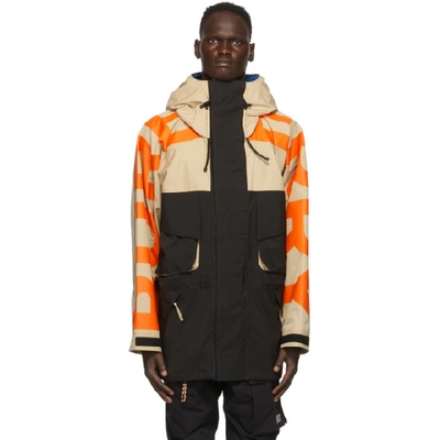 Burberry Logo Print Colour-block Technical Twill Jacket In Black