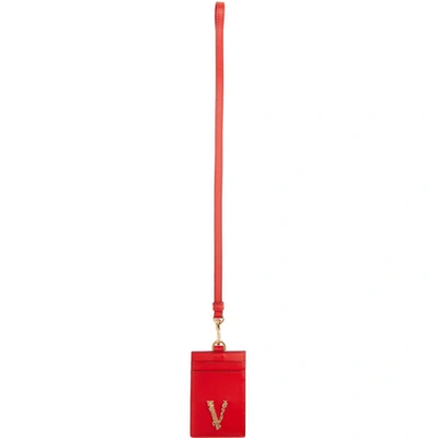 Versace Virtus Neck-strap Cardholder In Dzrot Red