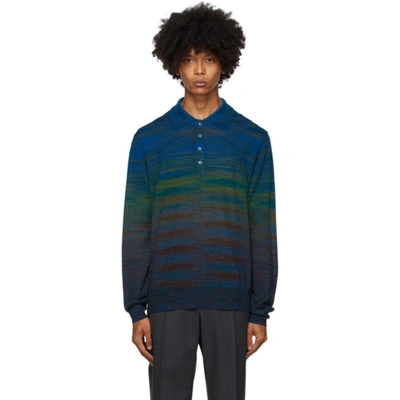 Missoni Striped Long-sleeved Polo Shirt In S70jj Blue