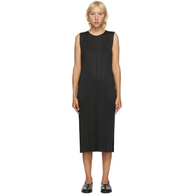 Issey Miyake Pleats Please By  Pleated Sleeveless Midi Dress In Black