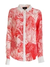 CLASS ROBERTO CAVALLI JUNGLE PRINT CREPE SHIRT IN WHITE AND RED