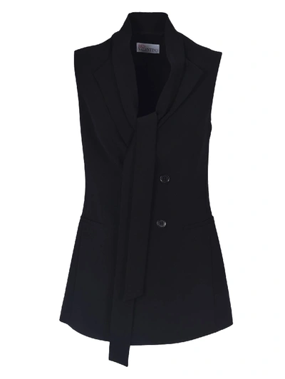 Red Valentino Pussy Bow Embellished Double-breasted Waistcoat In Black
