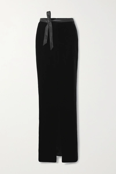 Saint Laurent Satin-trimmed Velvet Maxi Skirt In Black