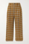 SAINT LAURENT CROPPED PLEATED CHECKED WOOL STRAIGHT-LEG PANTS