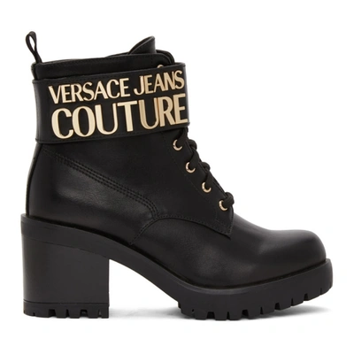 Versace Jeans Couture Combat Boots In Black Leather