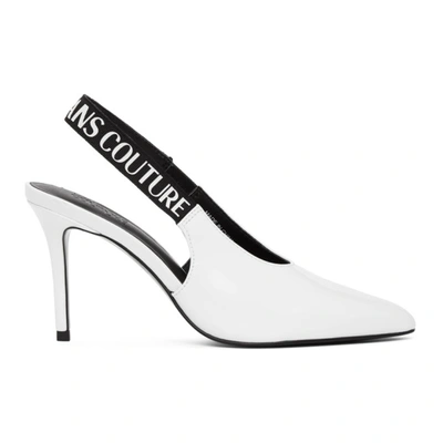 Versace Jeans Couture Logo Strap Slingback Pumps In E003 White