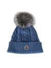 MONCLER POM PON BEANIE IN LIGHT BLUE