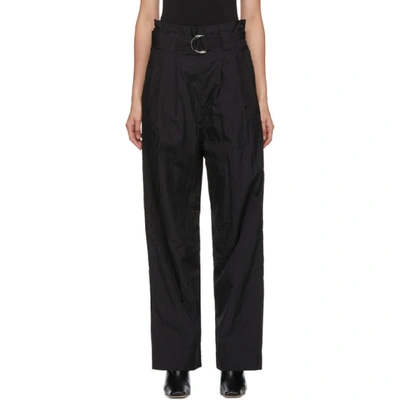 Ganni Belted Tech-shell Straight-leg Trousers In Black