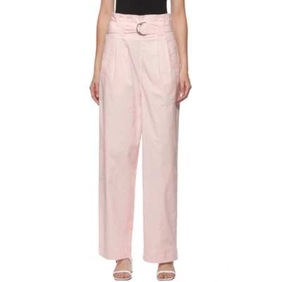 Ganni Belted Cotton-blend Ripstop Wide-leg Pants In Cherry Blossom