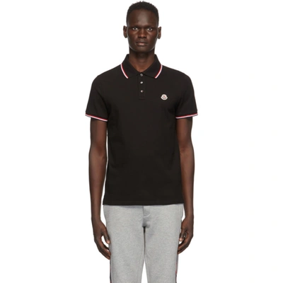 Moncler Contrast Trimmed Cotton Polo Shirt In Blue