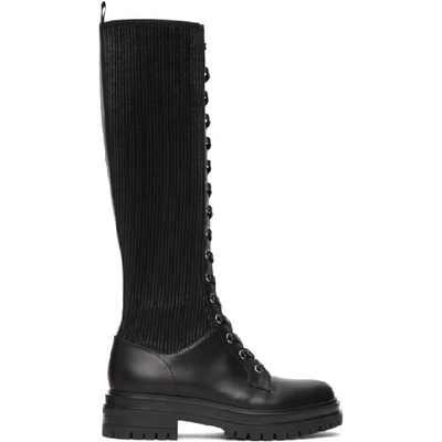 Gianvito Rossi Martis Tall Rib-knit Leather Combat Boots In Black Black