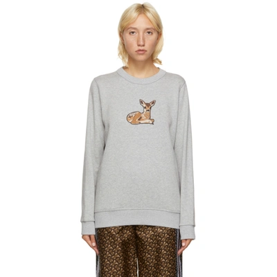 Burberry Deer Applique Stretch Cotton Sweatshirt In Grey