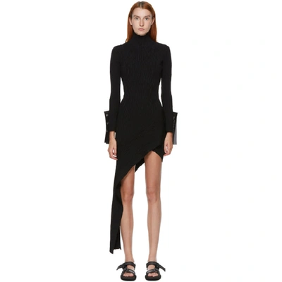 Off-white Draped Asymmetric Knitted Dress In Black