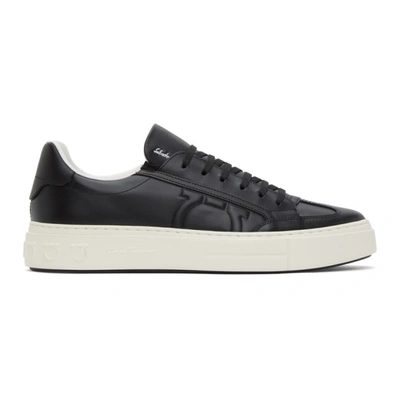 Ferragamo Textured Gancio Sneakers In Black