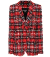 Balmain Tartan Tweed Double-breasted Blazer In Red
