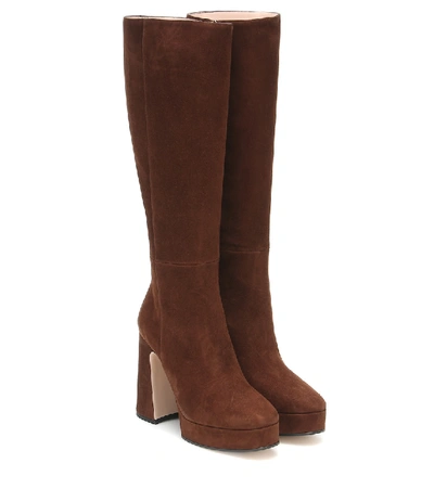 Gucci Madame Suede Knee-high Platform Boots In Brown