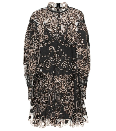 Zimmermann Ladybeetle Silk Embroidered Tulle Dress In Black