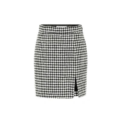 Alessandra Rich Sequin-embellished Houndstooth Tweed Mini Skirt In White