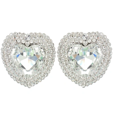 Alessandra Rich Heart Crystal-embellished Silver-tone Clip-on Earrings