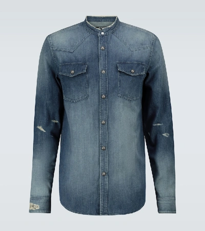 Balmain Vintage Embroidered Denim Shirt In Blue