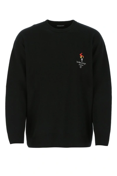 Balenciaga Flame Crew Neck Sweater In Black