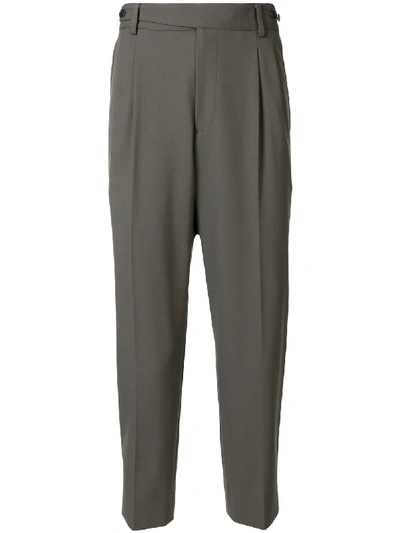 Solid Homme Cropped Virgin Wool Trousers In Green