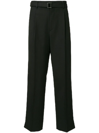 Solid Homme Belted Straight Leg Trousers In Black