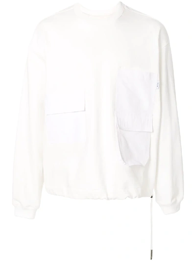 Solid Homme Patchwork Drawstring Hem Sweatshirt In White