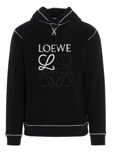 Loewe Embroidered Logo Contrast-stitch Hoodie In Black