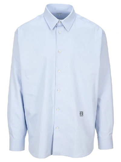 Loewe Anagram-embroidered Cotton Shirt In Light Blue