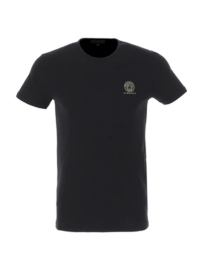 Versace Crewneck Logo T-shirt In Black