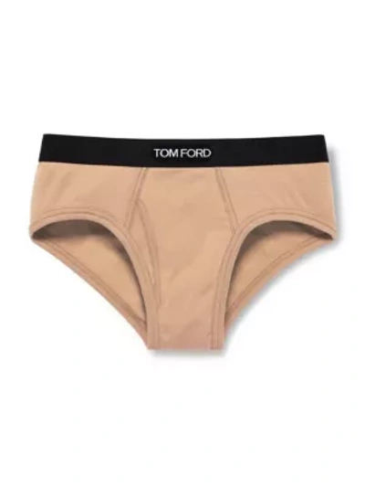 Tom Ford Stretch-cotton Logo Briefs In Beige