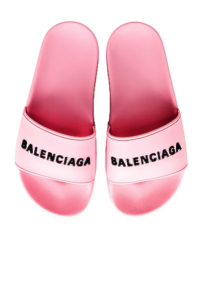 Balenciaga Logo-print Rubber Slides In Light Pink & Black