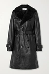 SAINT LAURENT SHEARLING-TRIMMED LEATHER TRENCH COAT