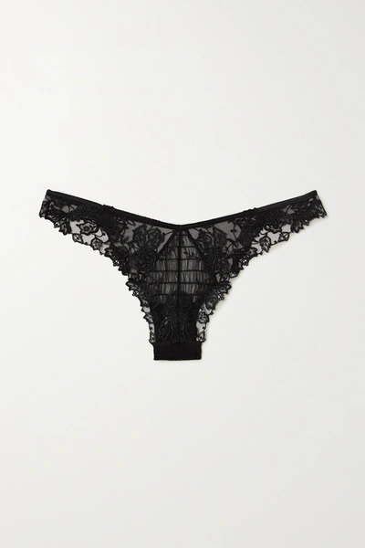La Perla Floral Groove Lace And Stretch-tulle Briefs In Black