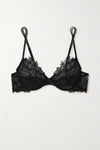 LA PERLA FLORAL GROOVE LACE AND STRETCH SILK-TRIMMED TULLE UNDERWIRED SOFT-CUP BRA