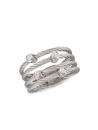 Alor Classique 18k White Gold, Stainless Steel & Diamond Twisted Ring