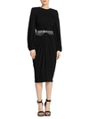 ALEXANDER MCQUEEN CRYSTAL BELTED RUCHED JERSEY DRESS,0400012488866