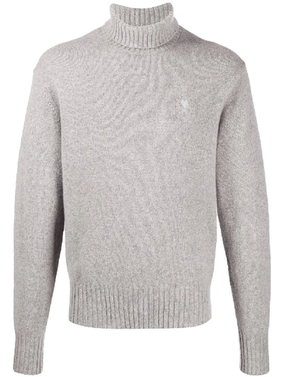 Ami Alexandre Mattiussi Ami De Coeur Embroidery Turtleneck Sweater In Grey