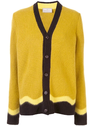 Pierre-louis Mascia Contrast-trimmed Ribbed Cardigan In Yellow