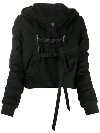 Rick Owens Drkshdw Buckled Hooded Jacket In Black