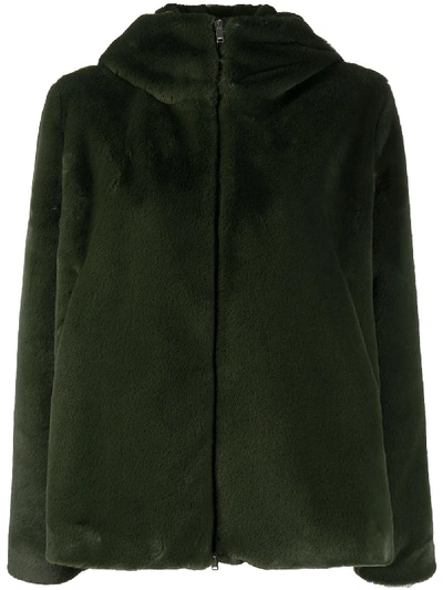 Dondup Zipped Faux-fur Jacket In Green