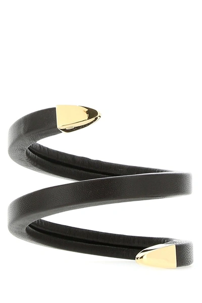 Bottega Veneta Twisted Gold Leather Bracelet In Brown