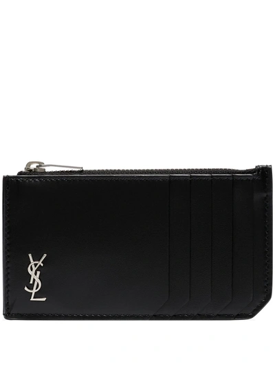 Saint Laurent Monogram-plaque Cardholder In Black