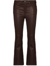 Frame Le Crop Mini Boot Cropped Leather Flared Pants In Brown